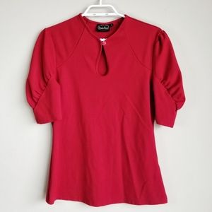 VOODOO VIXEN Red Dita Teese Stretch Keyhole Puff Sleeve Top